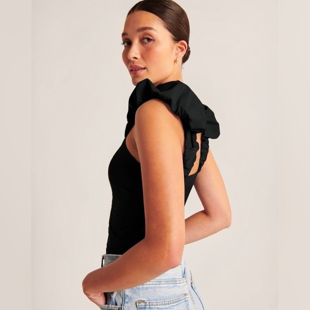 Abercrombie & Fitch Black Bubble Strap Poplin Cropped Tank Top Women's size XXS
